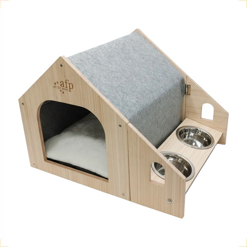 Casinha Grande Para Gato Com Alimentadores Externos Cinza Cinza